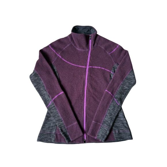 Title Nine Wool Blend Jacket Size M Full Asymmetrical Zip Pockets Sweater Purple - Picture 1 of 9